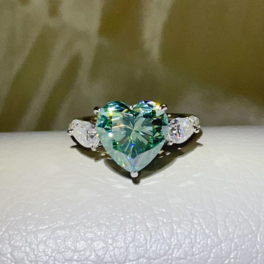 6 Carat 925 Sterling Silver Moissanite Heart Ring Dark Green / One Size Apparel and Accessories