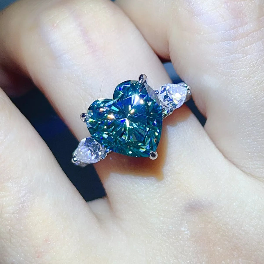 6 Carat 925 Sterling Silver Moissanite Heart Ring Dark Green / One Size Apparel and Accessories