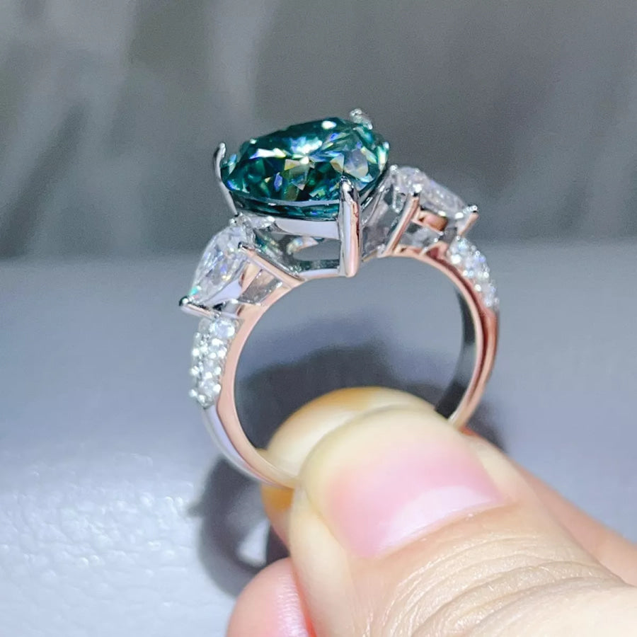 6 Carat 925 Sterling Silver Moissanite Heart Ring Dark Green / One Size Apparel and Accessories