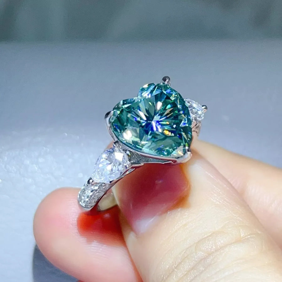 6 Carat 925 Sterling Silver Moissanite Heart Ring Dark Green / One Size Apparel and Accessories