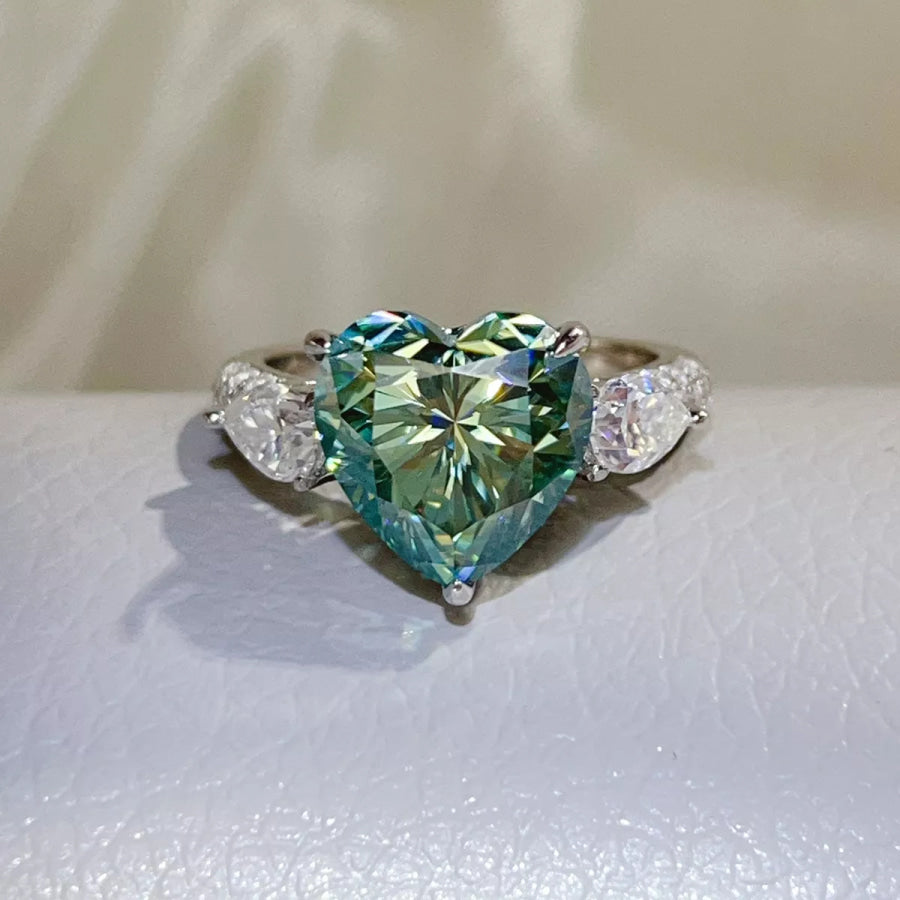 6 Carat 925 Sterling Silver Moissanite Heart Ring Dark Green / One Size Apparel and Accessories