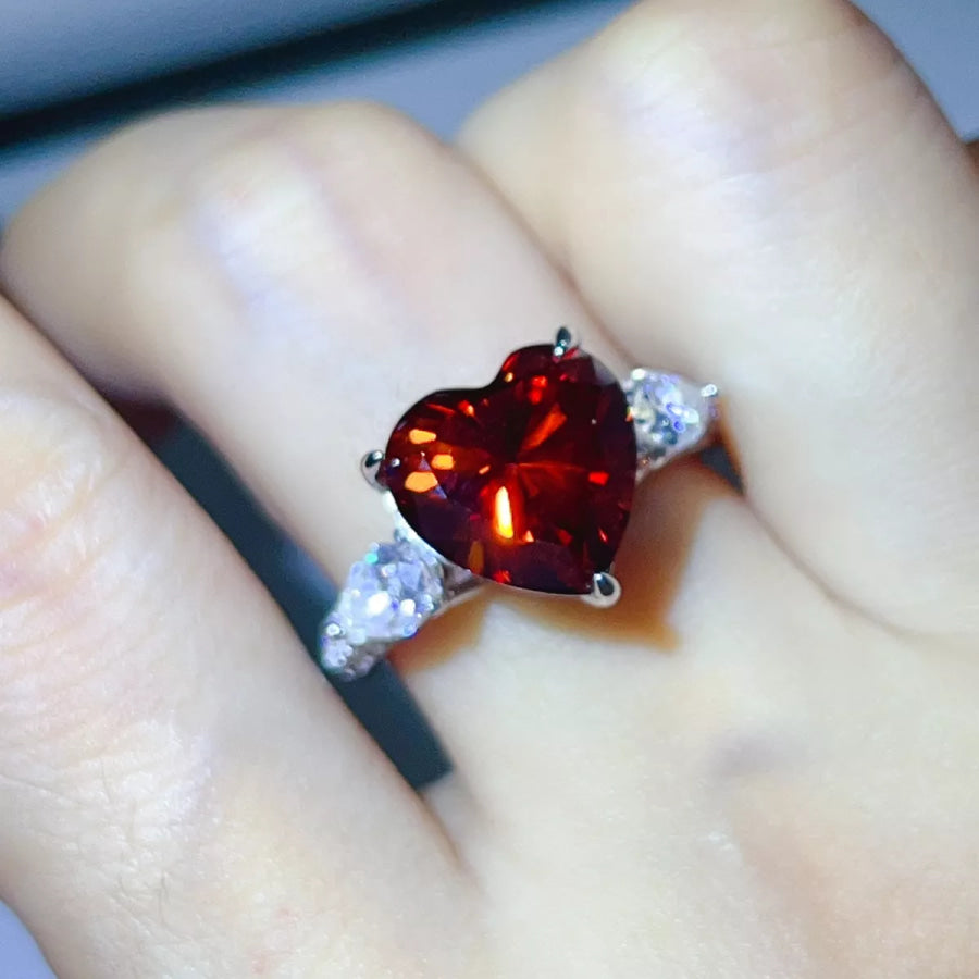 6 Carat 925 Sterling Silver Moissanite Heart Ring Deep Red / 5 Apparel and Accessories