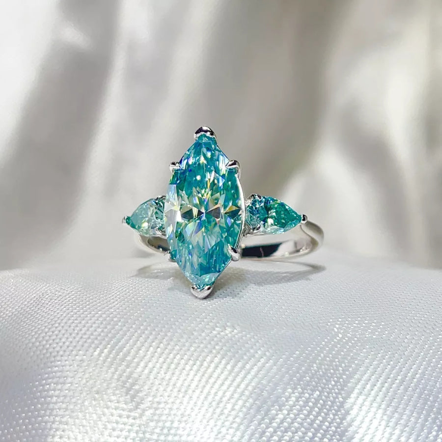 6 Carat 925 Sterling Silver Moissanite Ring Teal / 5 Apparel and Accessories