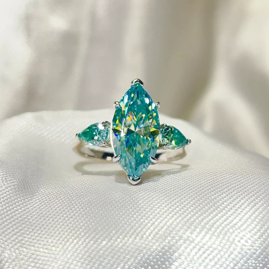 6 Carat 925 Sterling Silver Moissanite Ring Teal / 5 Apparel and Accessories
