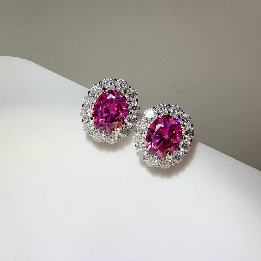 6 Carat 925 Sterling Silver Moissanite Stud Earrings Hot Pink / One Size Apparel and Accessories