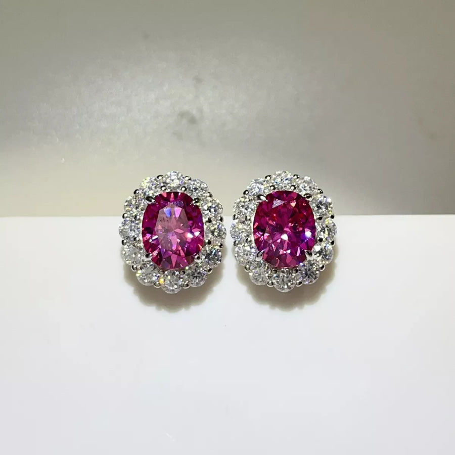 6 Carat 925 Sterling Silver Moissanite Stud Earrings Hot Pink / One Size Apparel and Accessories