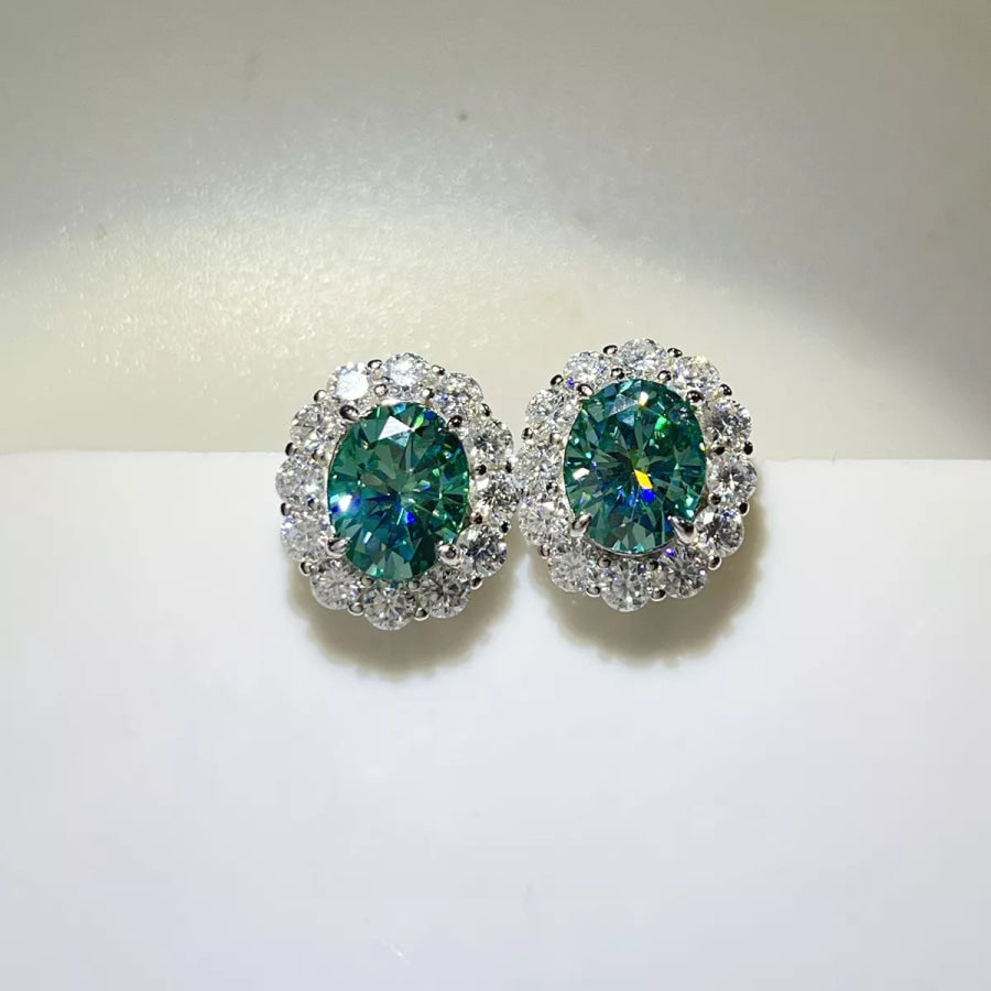 6 Carat Moissanite 925 Sterling Silver Earrings Dark Green / One Size Apparel and Accessories
