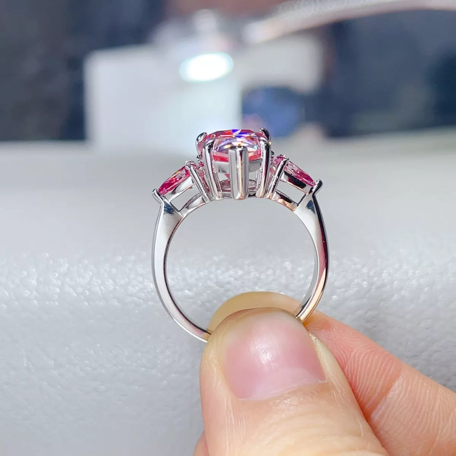 6 Carat Moissanite 925 Sterling Silver Teardrop Ring Pink / 5 Apparel and Accessories