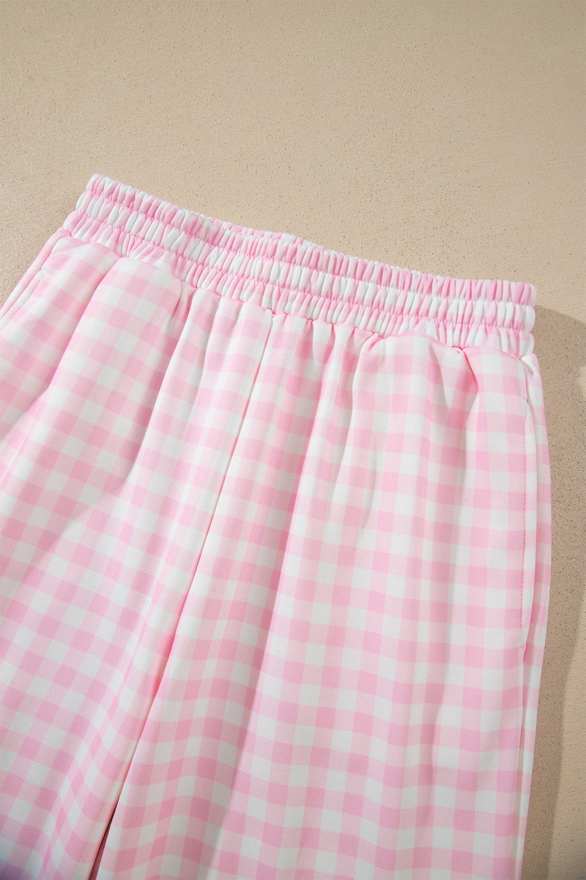 Pink Plaid Long Sleeve Two Piece Pant Set