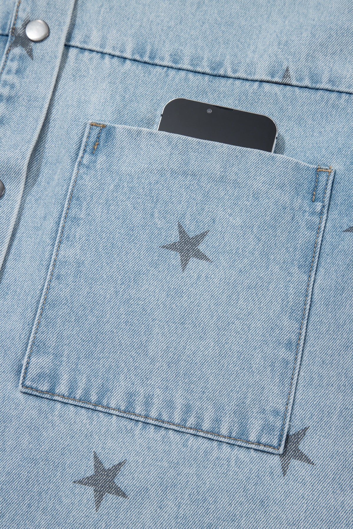 Sky Blue Stars Pattern Long Sleeve Shirt Collar Denim Jacket
