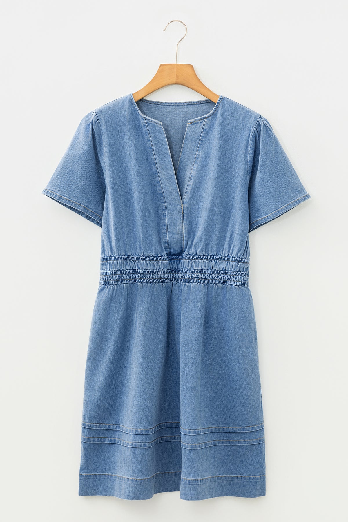 Myosotis Elastic Waist Short Sleeve Denim Mini Dress