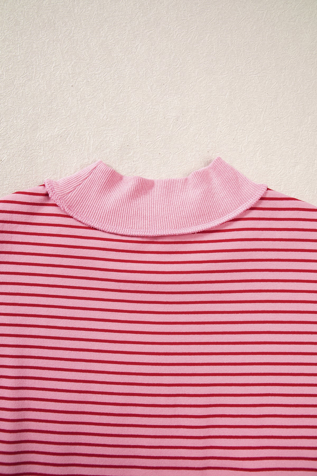 Green Stripe Ribbed Color Block Mock Neck Oversized Sweatshirt