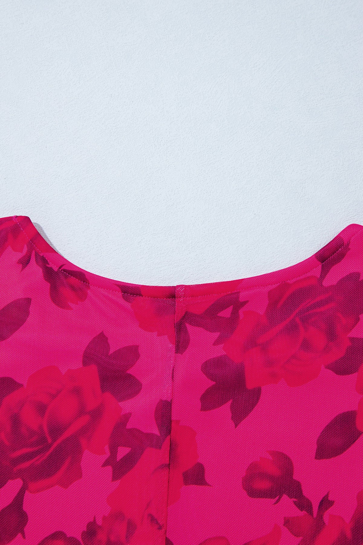 Red Floral Print Cuff Hem Serging Long Sleeve Sheath Dress
