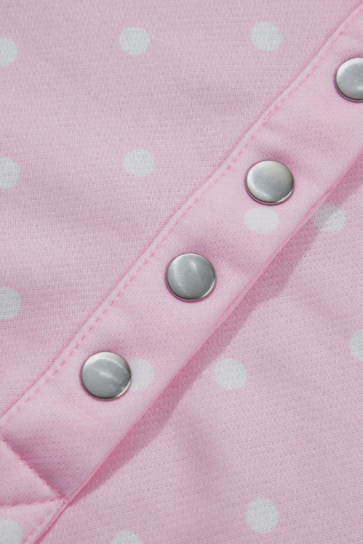 Blue Polka Dot Print Metal Button Collar Casual Pullover Sweatshirt