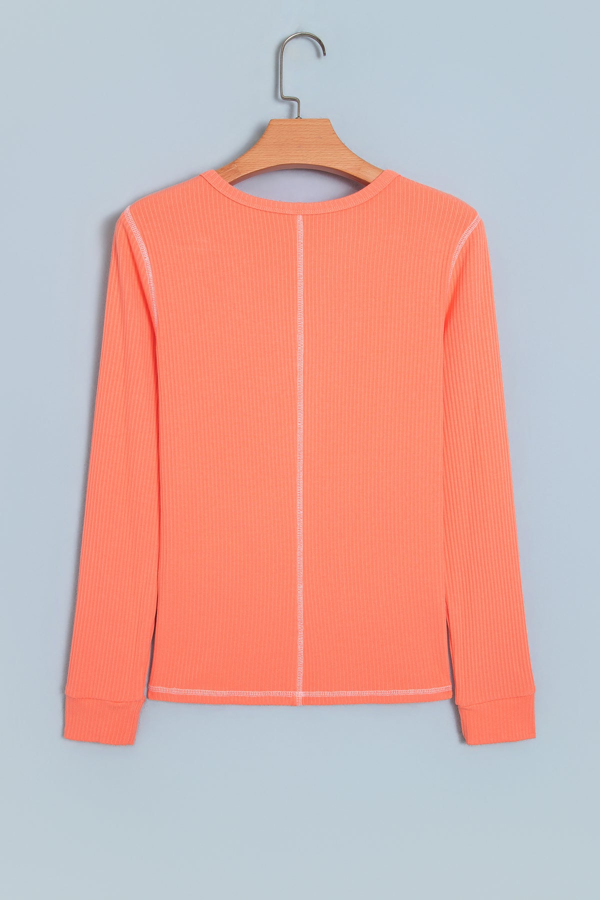 Banana Cream V Neck Ribbed Stitched Detail Long Sleeve Top