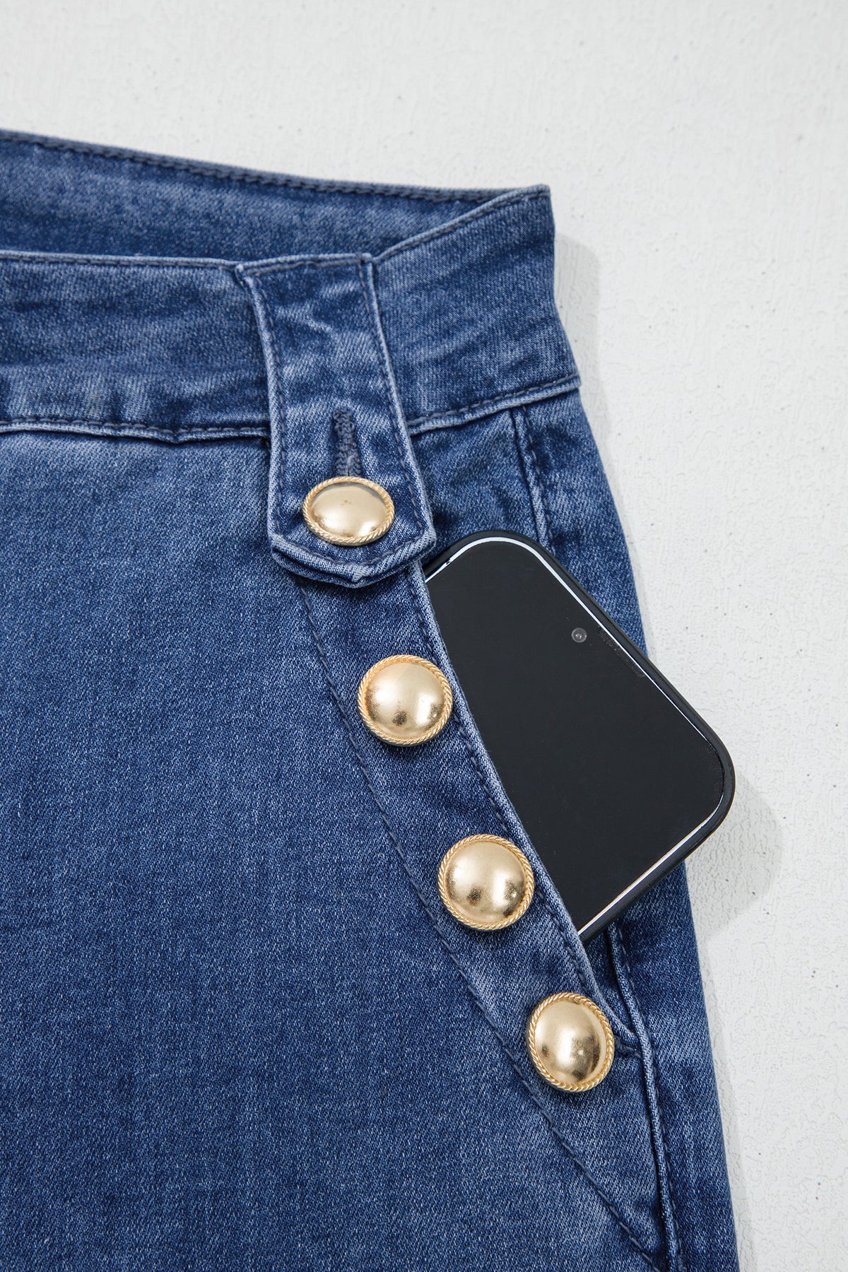 Ashleigh Blue Golden Button Detail Rolled Edge Flare Leg Jeans