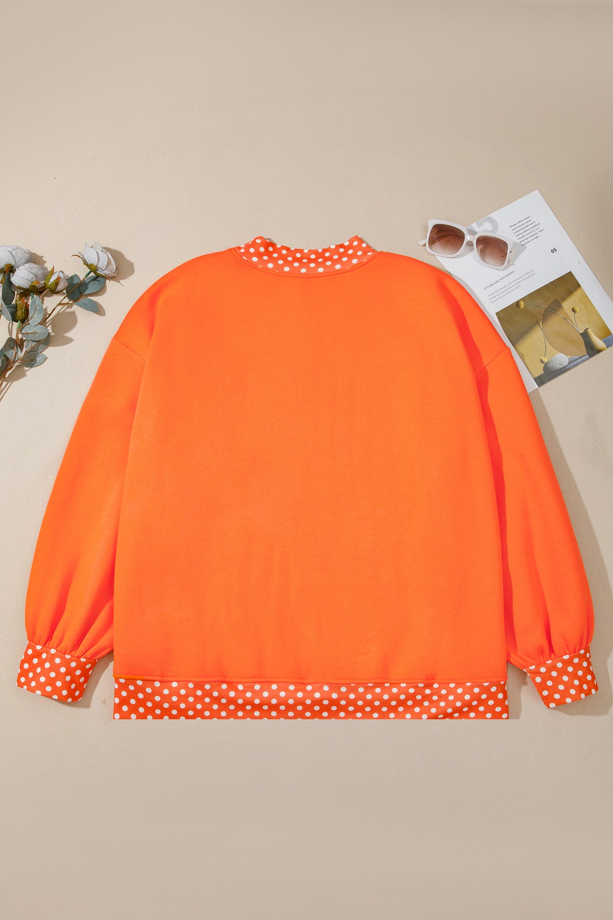 Racing Red Polka Dot Patchwork Round Neck Plus Size Sweatshirt