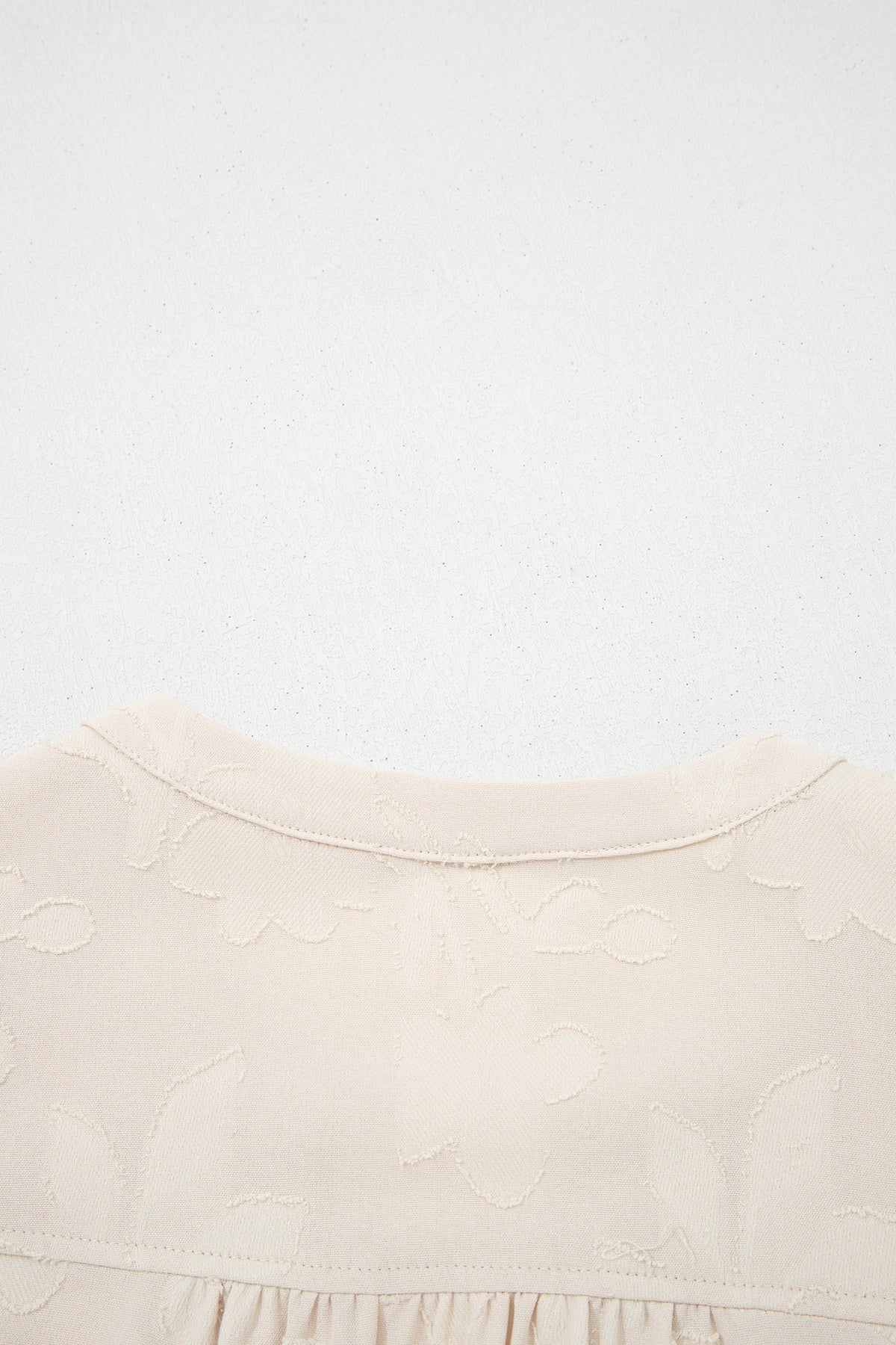 Parchment Long Sleeve Notched Neck Jacquard Tiered Mini Dress