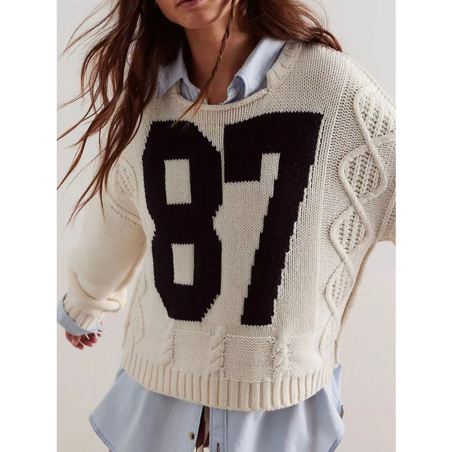 78 Number Cable-Knit Sweater Apricot / S Apparel and Accessories