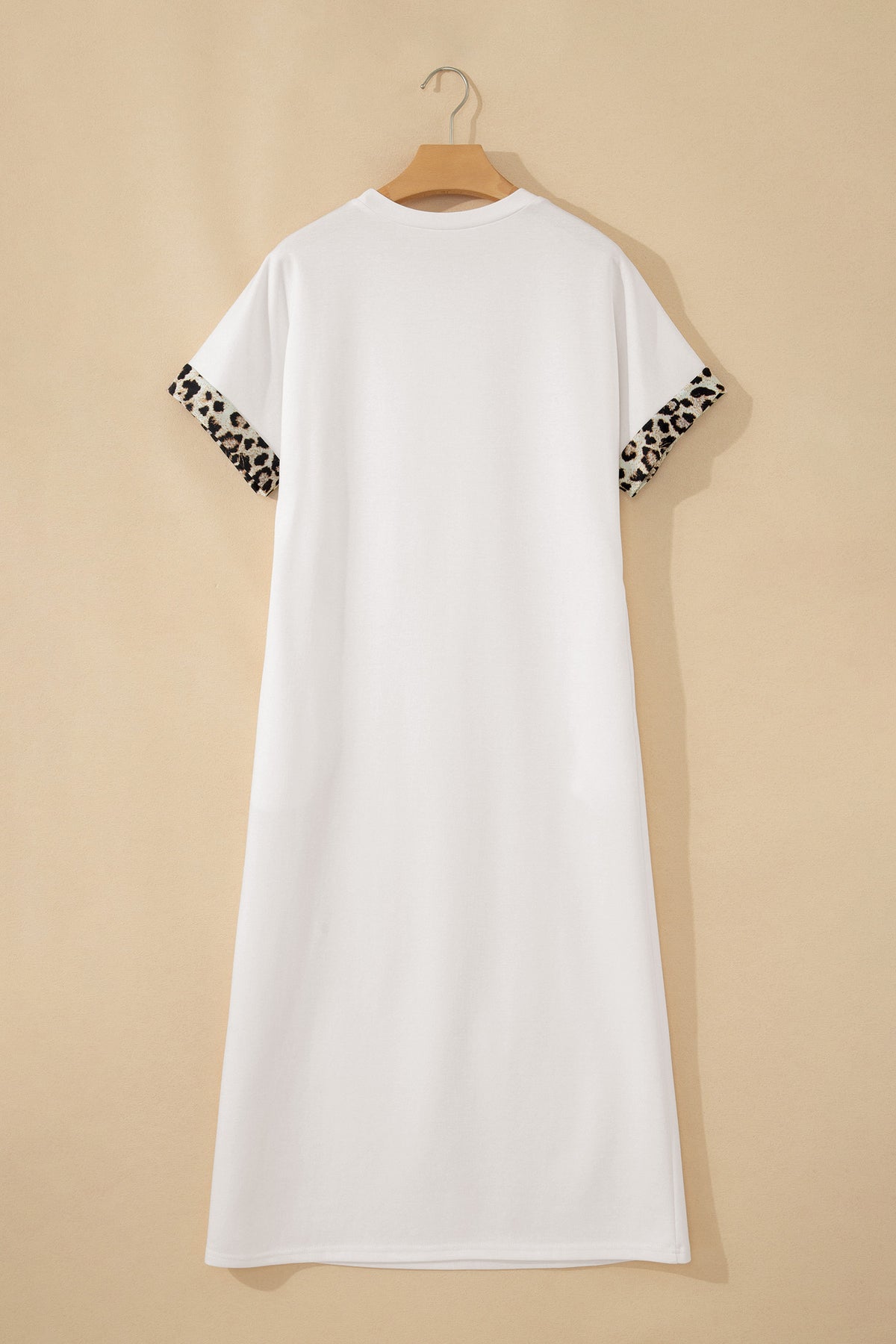 Dark Grey Contrast Leopard Bow Patched Short Sleeve T Shirt Long Dress