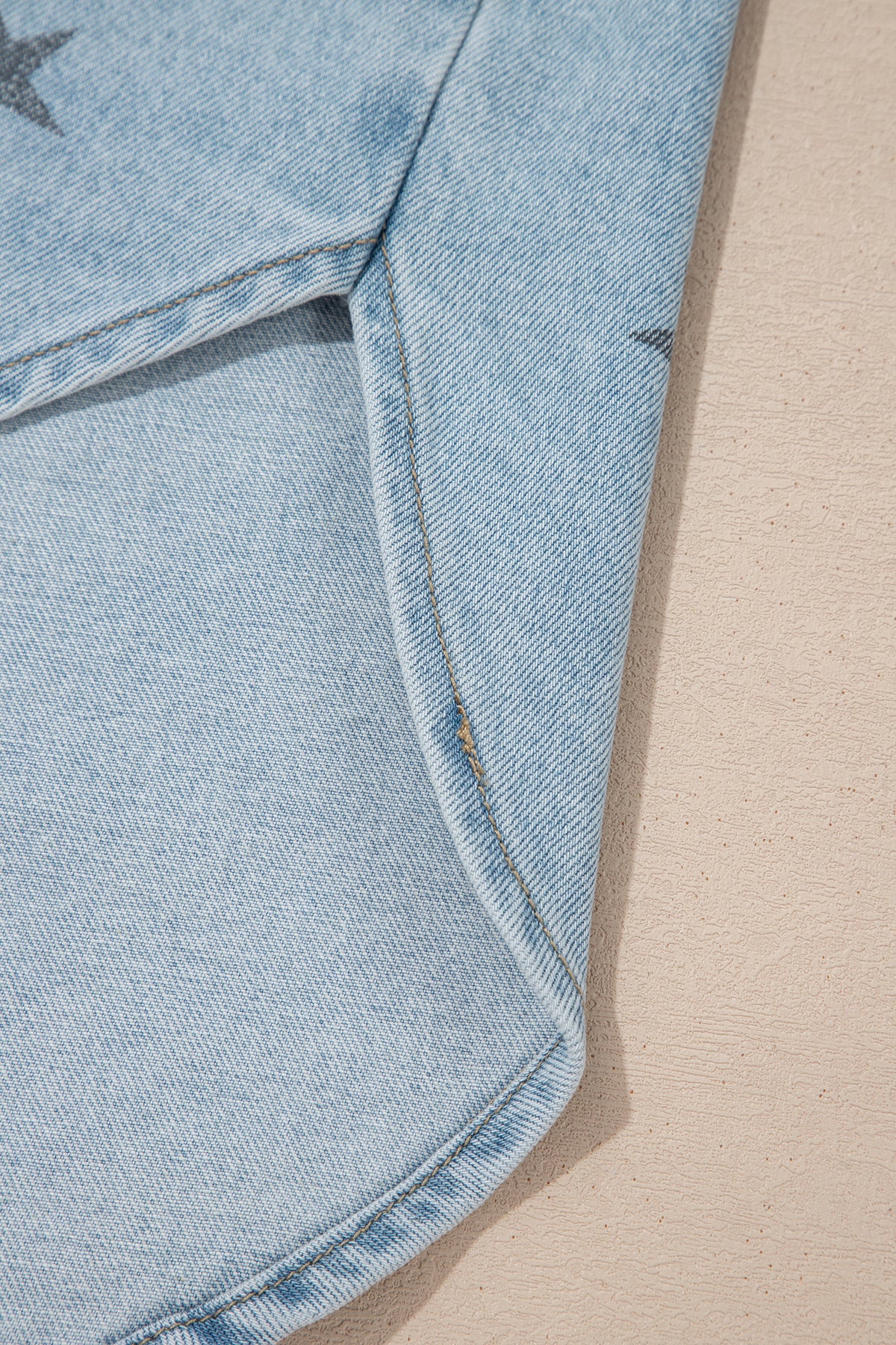 Sky Blue Stars Pattern Long Sleeve Shirt Collar Denim Jacket