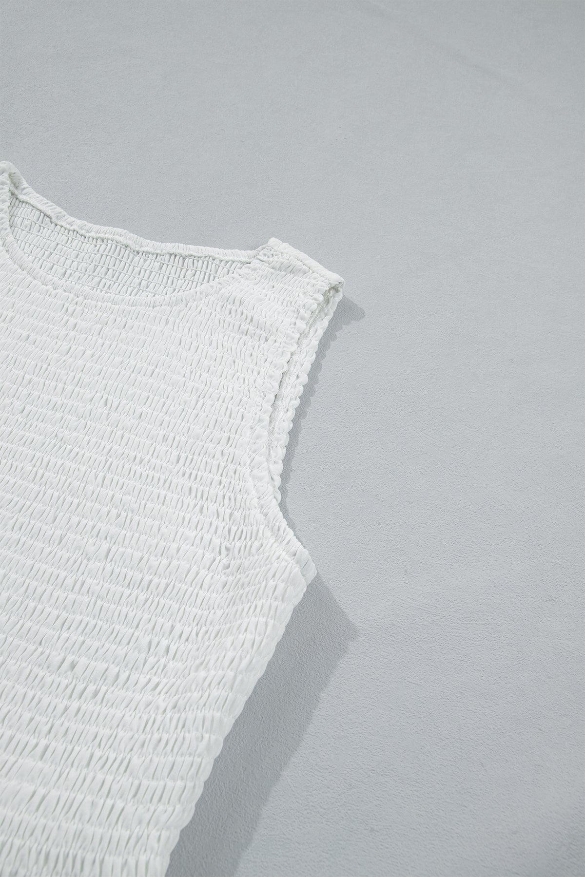 White Sleeveless Smocked Lace Peplum Top