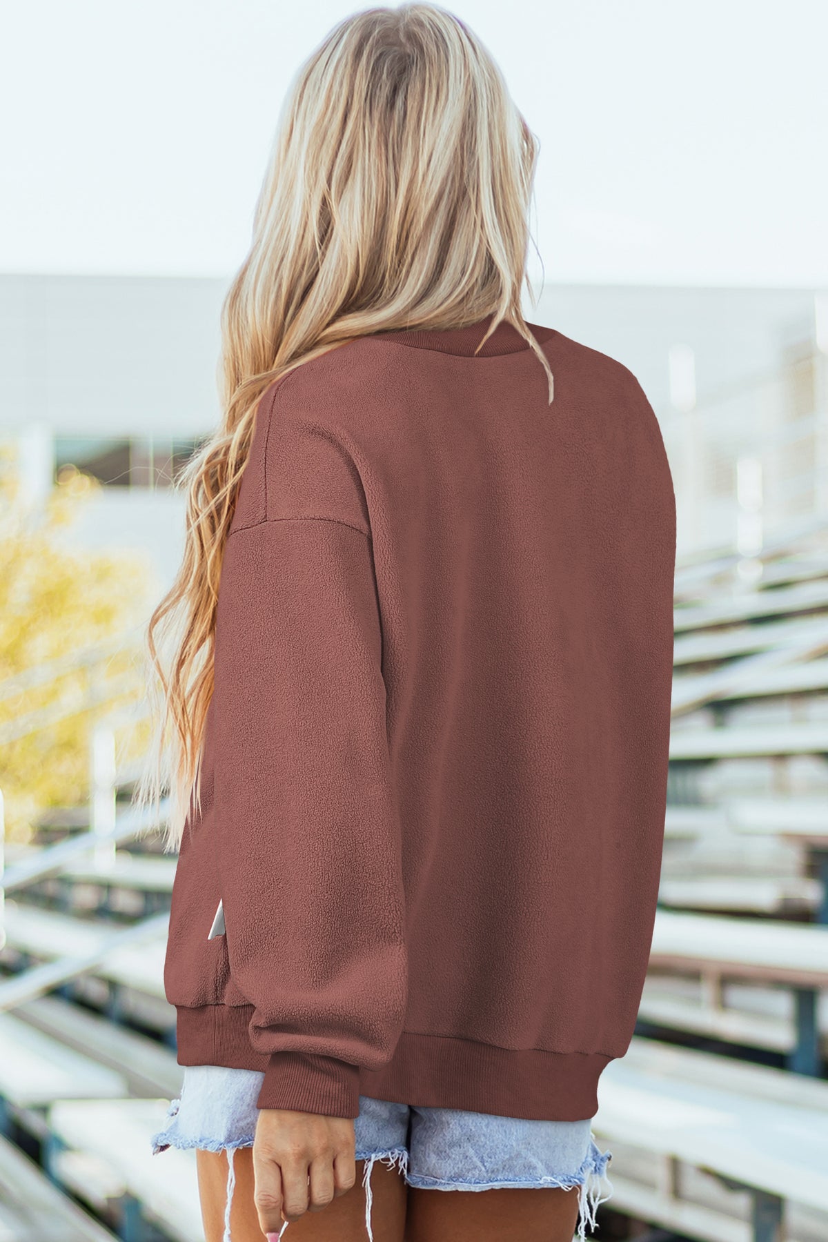 Bluing Oversize Drop Shoulder Reversible Mock Neck Sweatshirt