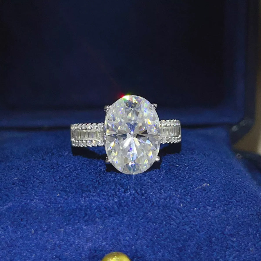 8 Carat 925 Sterling Silver Moissanite Oval Ring / 5 Apparel and Accessories
