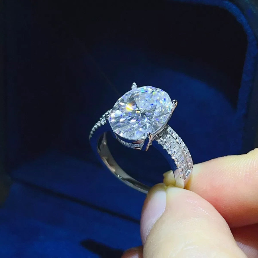 8 Carat 925 Sterling Silver Moissanite Oval Ring Apparel and Accessories
