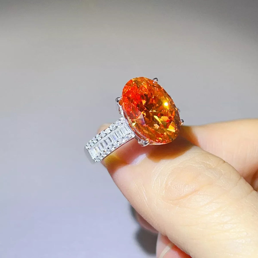 8 Carat 925 Sterling Silver Moissanite Oval Ring Coral / 5 Apparel and Accessories