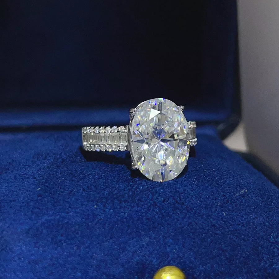 8 Carat 925 Sterling Silver Moissanite Oval Ring Apparel and Accessories