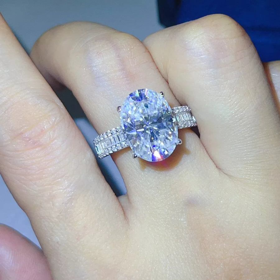 8 Carat 925 Sterling Silver Moissanite Oval Ring Apparel and Accessories