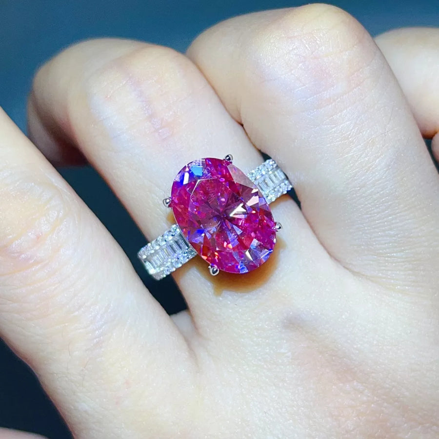 8 Carat 925 Sterling Silver Moissanite Oval Ring Pink / 5 Apparel and Accessories