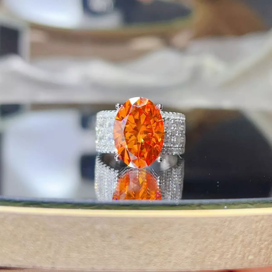 8 Carat Moissanite 925 Sterling Silver Ring Orange / 5 Apparel and Accessories