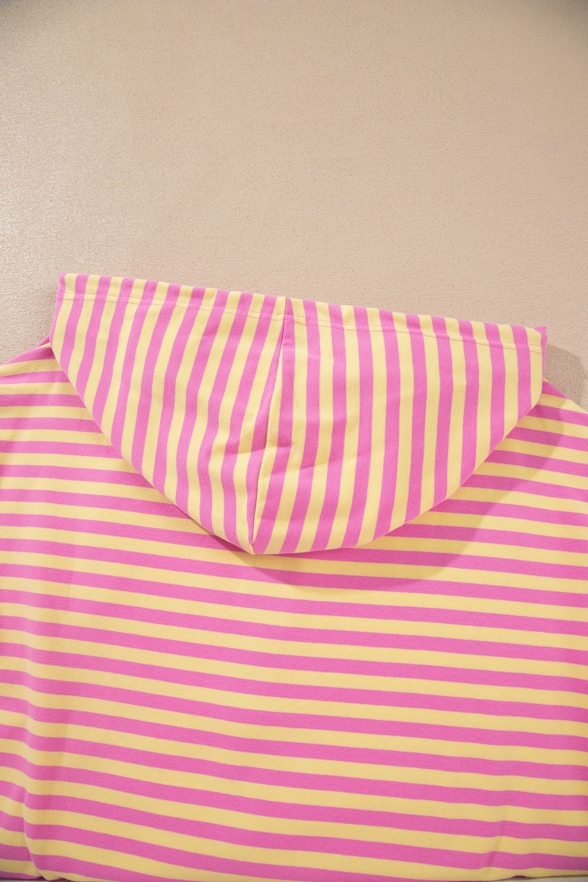 Rose Red Striped Long Sleeve Zip-Up Hoodie Drawstring Elastic Waist 2pcs Short Set