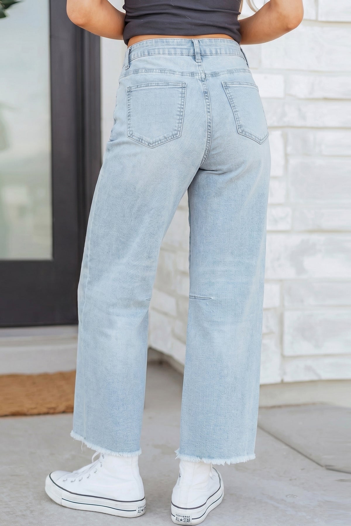 Beau Blue Frayed Cropped Straight Jeans