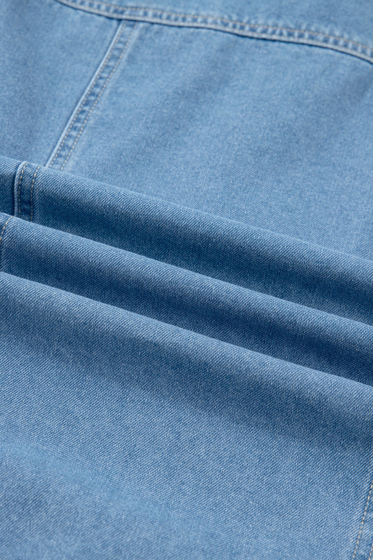 Beau Blue Button Down Short Puff Sleeve Ruffle Hem Patchwork Denim Dress