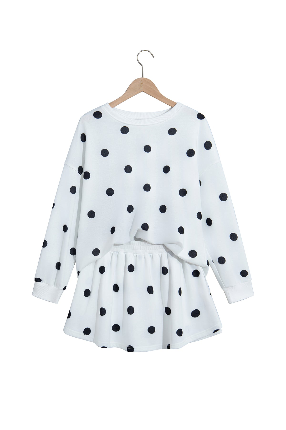 Red Polka Dot Raw Hem Relaxed Pullover Loose Skort Two Piece Set