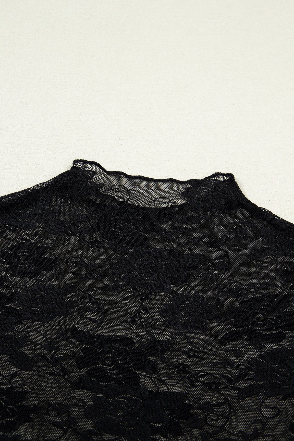 Black Floral Lace Mesh Short Sleeve Sheer Top