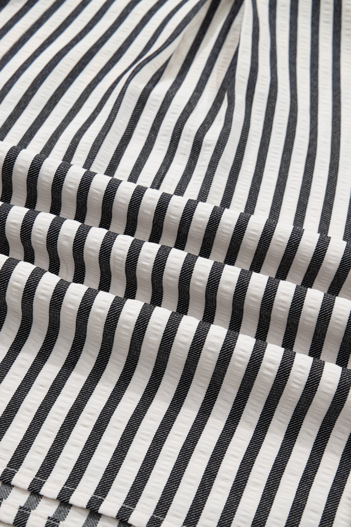Green Stripe Collared Split Neck Short Bubble Sleeve Blouse