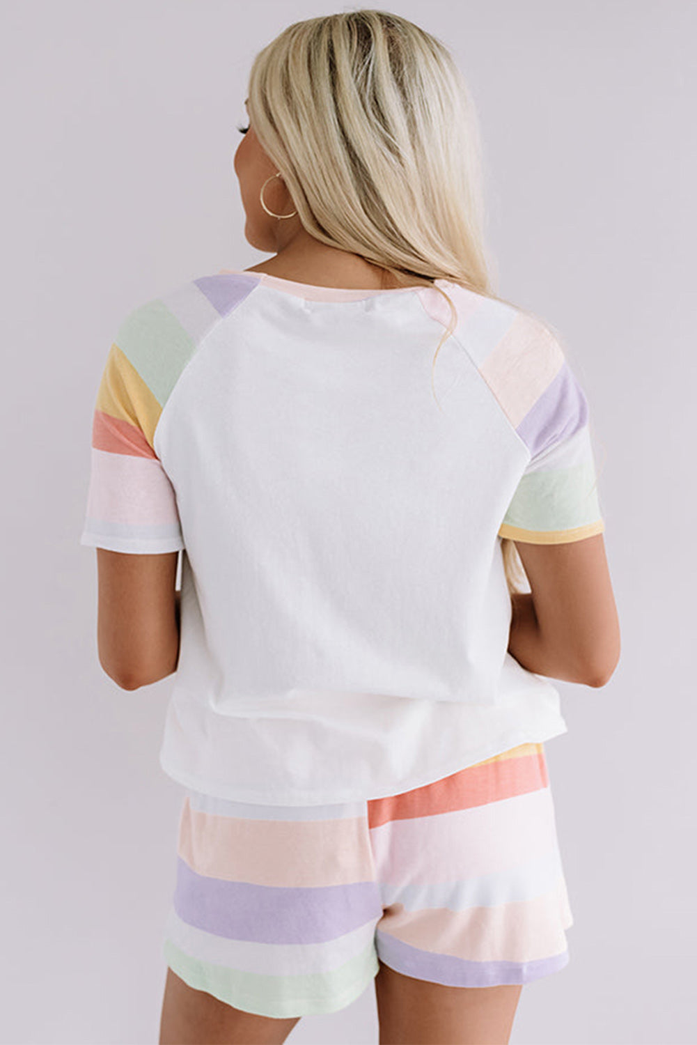 White Rainbow Striped T Shirt and Shorts Set Two Piece Sets/Short Sets