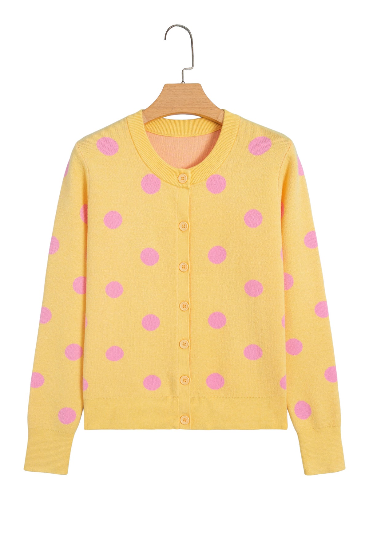 Fiery Red Casual Polka Dot Button Front Long Sleeve Sweater Cardigan