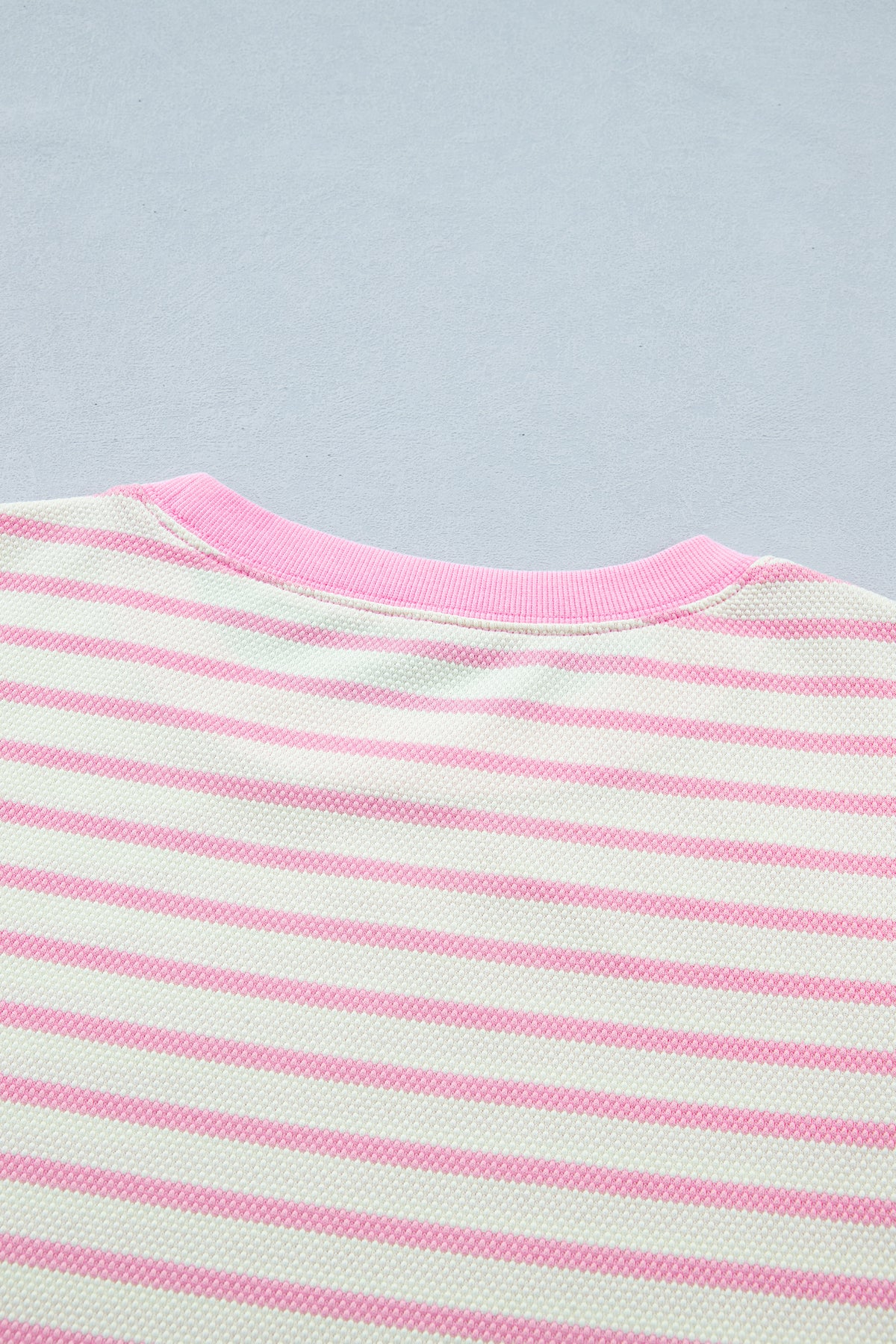 Pink Stripe Ruffled Short Sleeve Patchwork Blouse