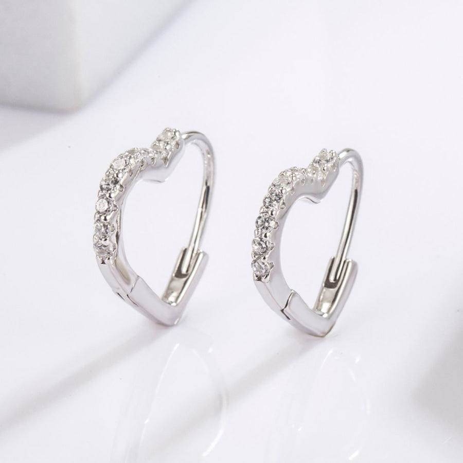 925 Serling Silver Zircon Heart Shape Earrings Silver / One Size Apparel and Accessories