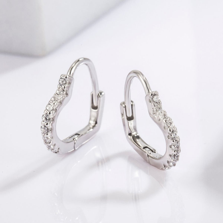 925 Serling Silver Zircon Heart Shape Earrings Silver / One Size Apparel and Accessories