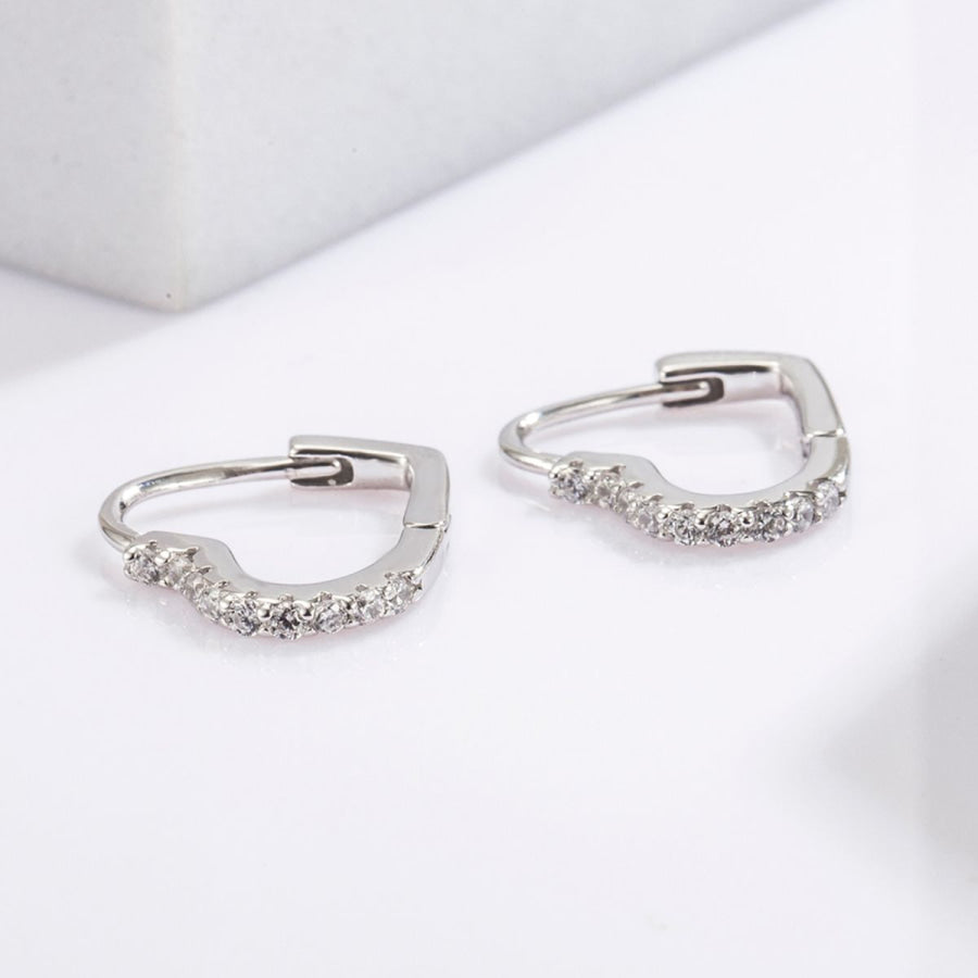 925 Serling Silver Zircon Heart Shape Earrings Silver / One Size Apparel and Accessories