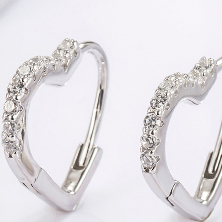 925 Serling Silver Zircon Heart Shape Earrings Silver / One Size Apparel and Accessories