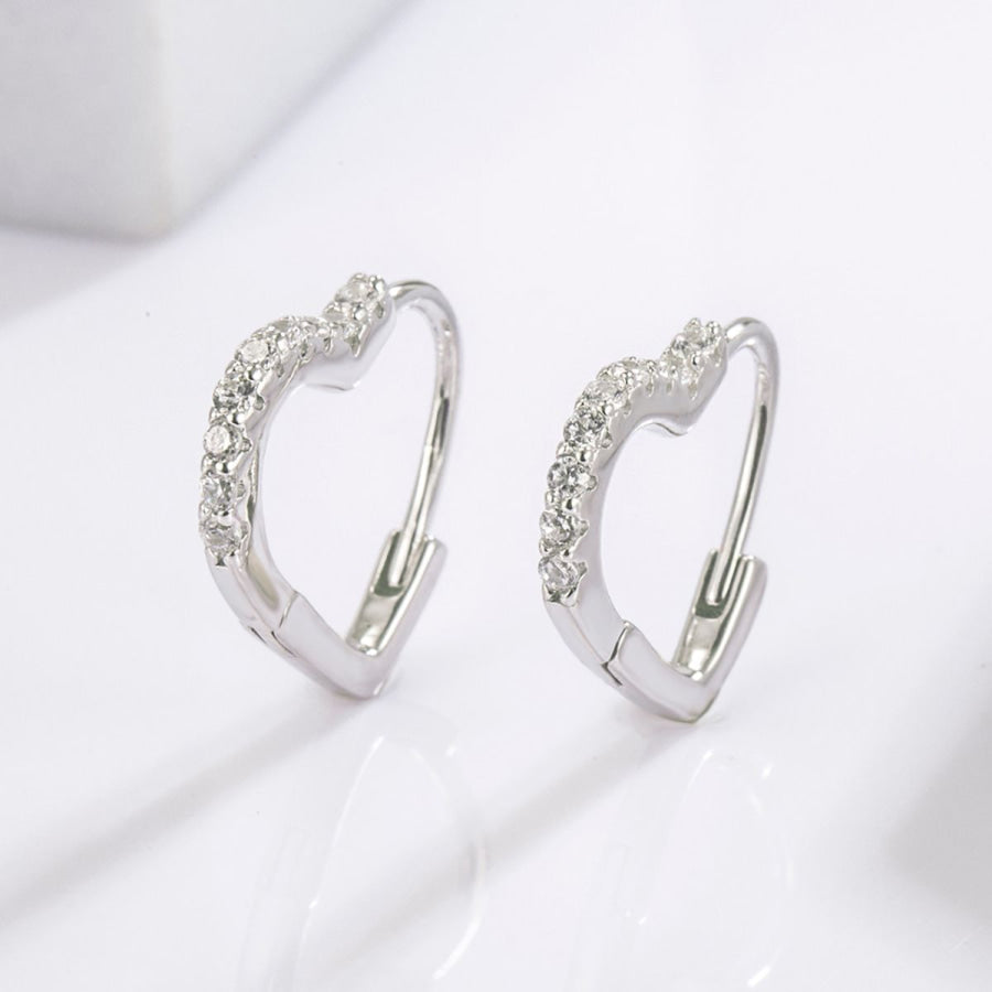 925 Serling Silver Zircon Heart Shape Earrings Silver / One Size Apparel and Accessories