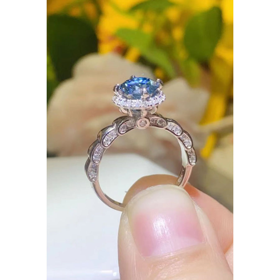 925 Sterling Silver 1 Carat Moissanite Cluster Ring Royal Blue / 5