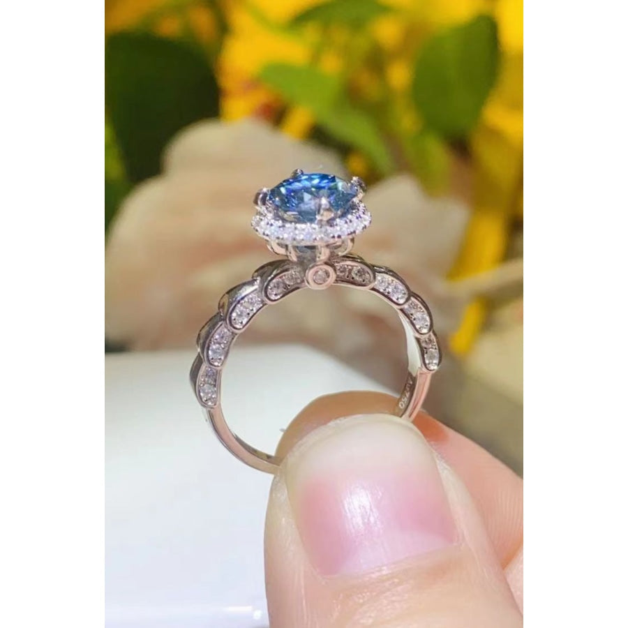 925 Sterling Silver 1 Carat Moissanite Cluster Ring Royal Blue / 5